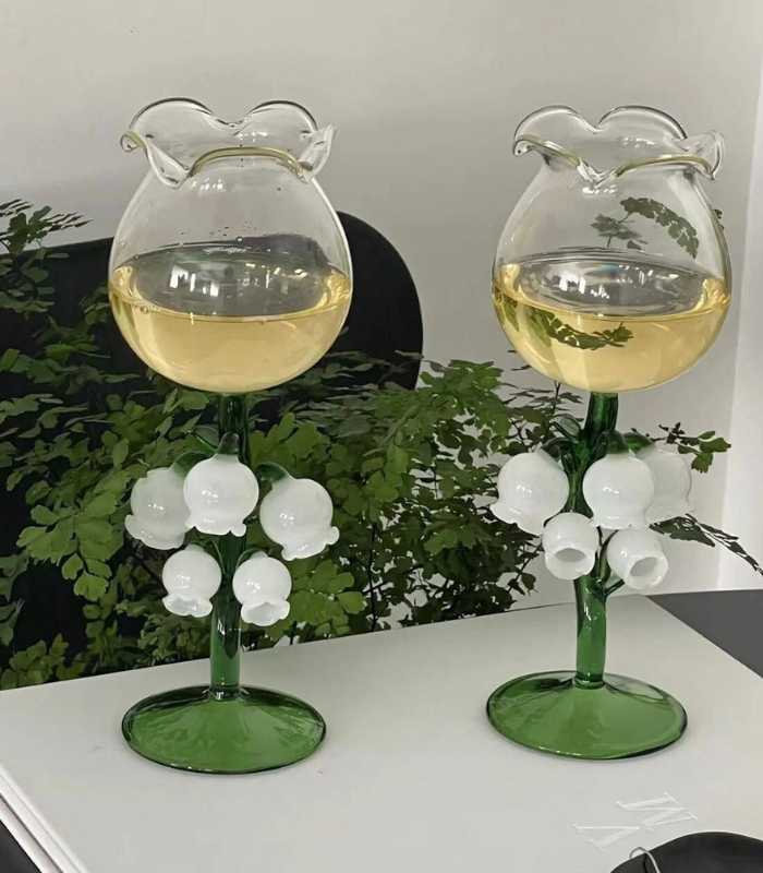 Lily of The Valley Glass Vin Champagne Glass Håndblåst Glass 21 cm