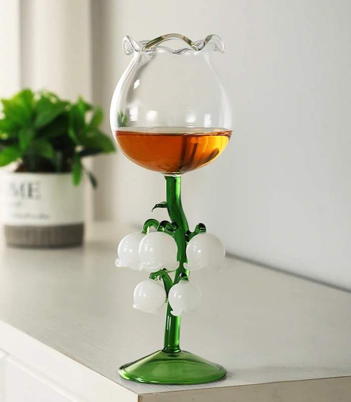 Lily of The Valley Glass Wine Champagne Glass Hand blown Glass 21 cm