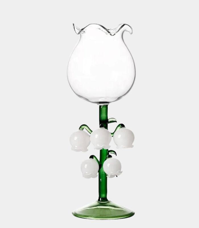 Lily of The Valley Glass Wine Champagne Glass Hand blown Glass 21 cm