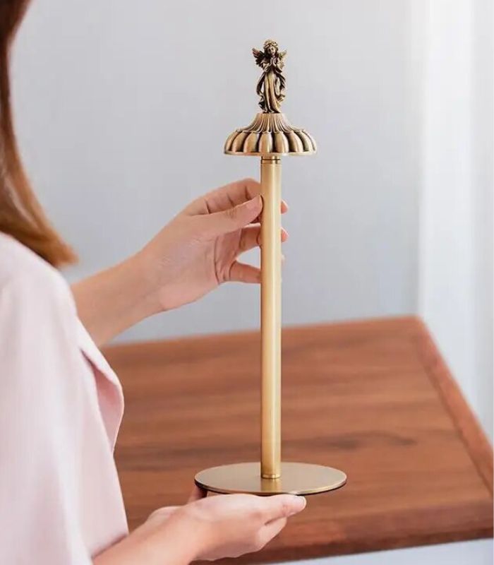 Solid Brass Angel Paper Towel Holder – Golden Bird Finial, Luxury Bathroom & Kitchen Accent, 36.5 cm