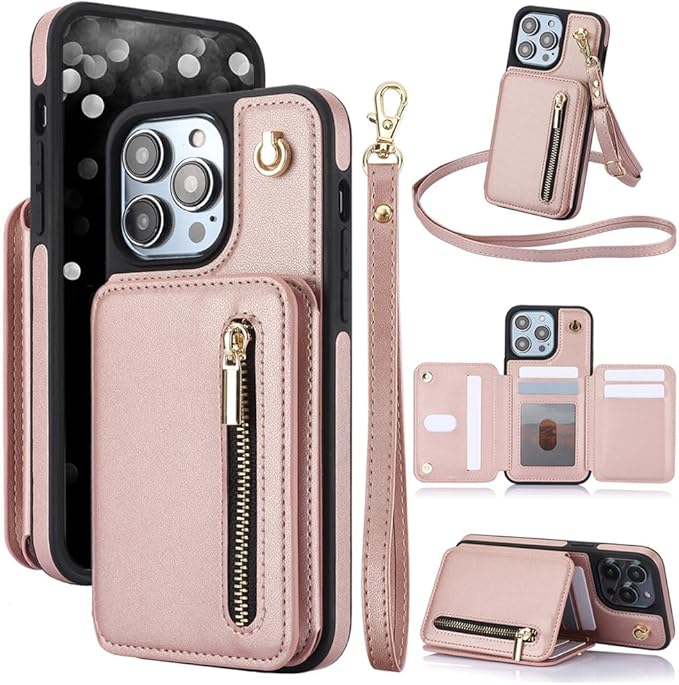 Cartera de lujo con cremallera y cuerpo cruzado Funda y vinilo para iPhone