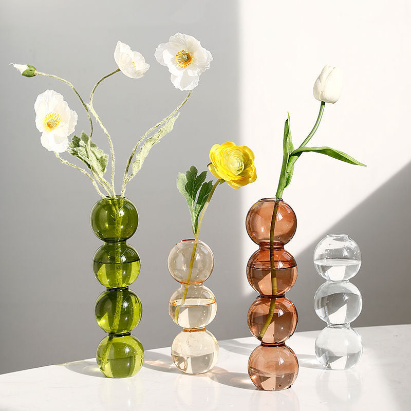 Vase coloré sphérique en verre rétro – Pot d’apothicaire soufflé à la main pour petites fleurs