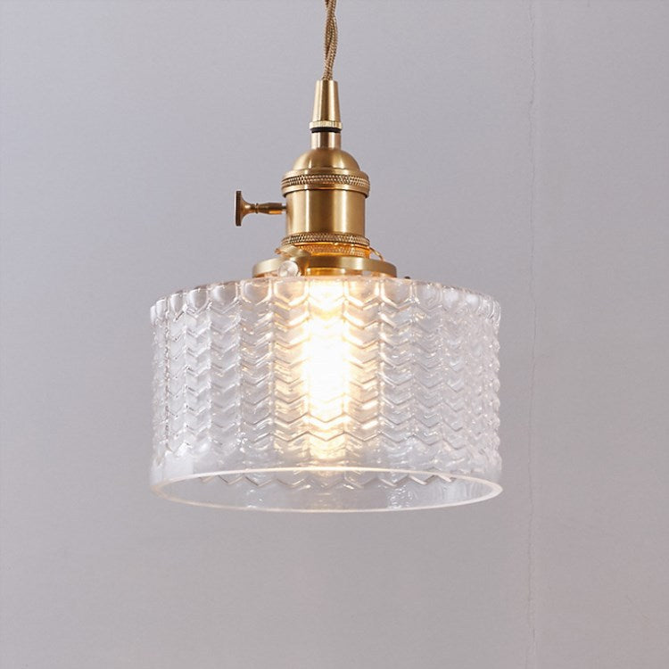 Oriental Vintage Brass Glass Round Pendant Light