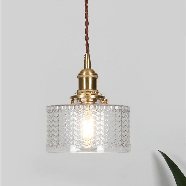 Oriental Vintage Brass Glass Round Pendant Light