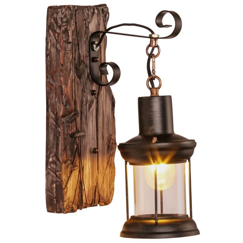 LichtGlas - Zylinder shaped wall lamp with glass, iron and wooden base