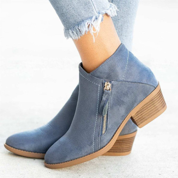 Botas de Camurça Celeste Mid-High com Zíper - Calçado Vegan em Camurça Trendy para Conforto Estiloso