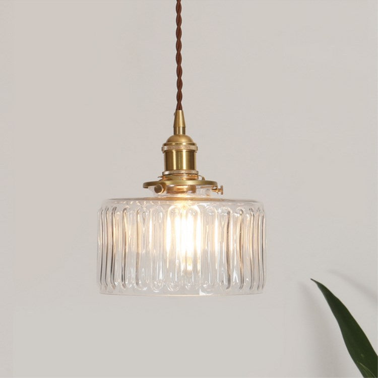 Oriental Vintage Brass Glass Round Pendant Light