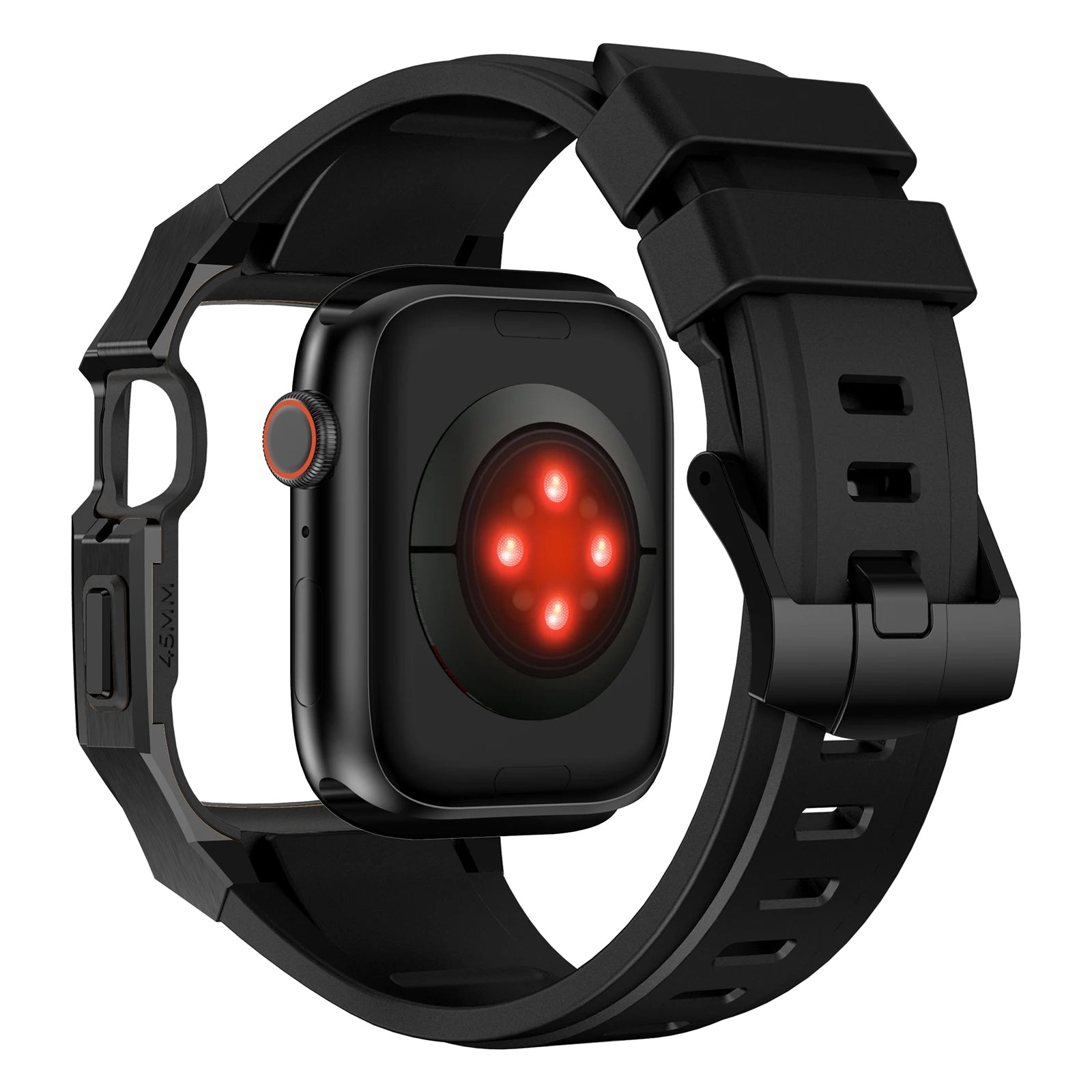 Rozsdamentes acél tok gumi szíjjal az Apple Watch-hoz