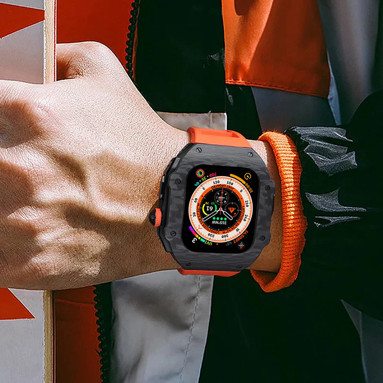 LUX8008 Fluororubber Szíj 316L Rozsdamentes Acél Szénszálas Tok Utólagos Készlet Apple Watch-hoz