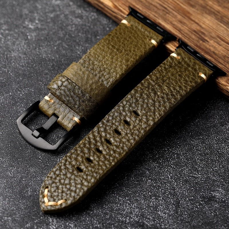 Bracelet en cuir grainé vert armée pour Apple Watch