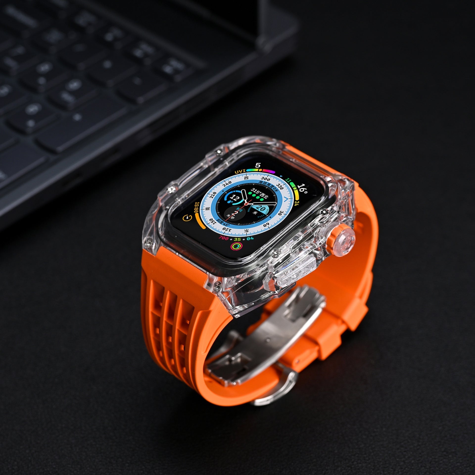 RM V30 Glacier Series Fluororubber Transparent Case Rubber Band Mod Kit Per Apple Watch