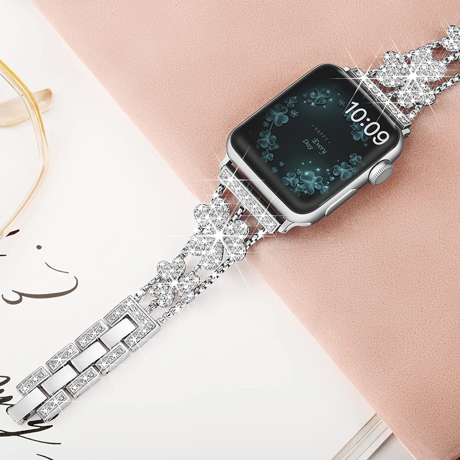 Blomst Funksjonell Diamant Link Armbånd for Apple Watch