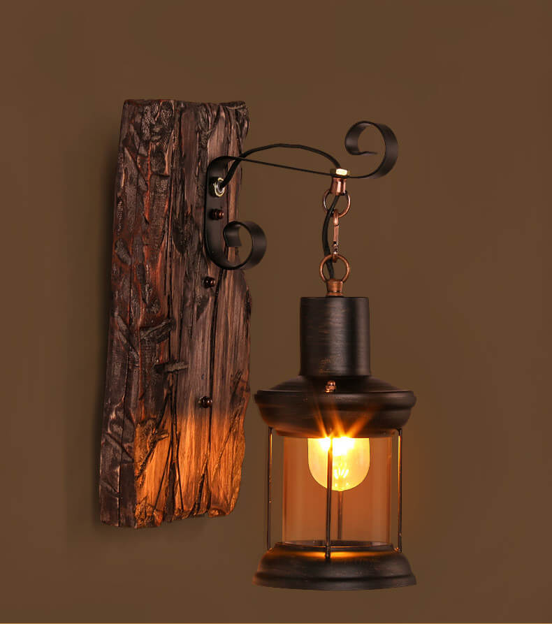 LichtGlas - Applique en forme de Zylinder avec base en verre, fer et bois