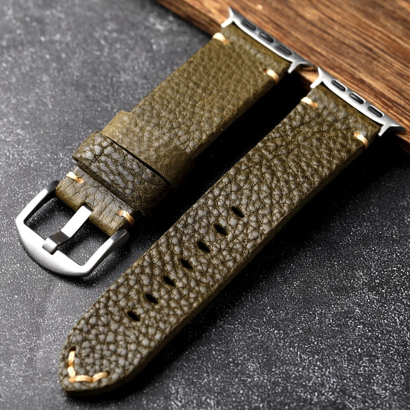 ArmyGreen Pebbled Leather Strap For  Apple Watch