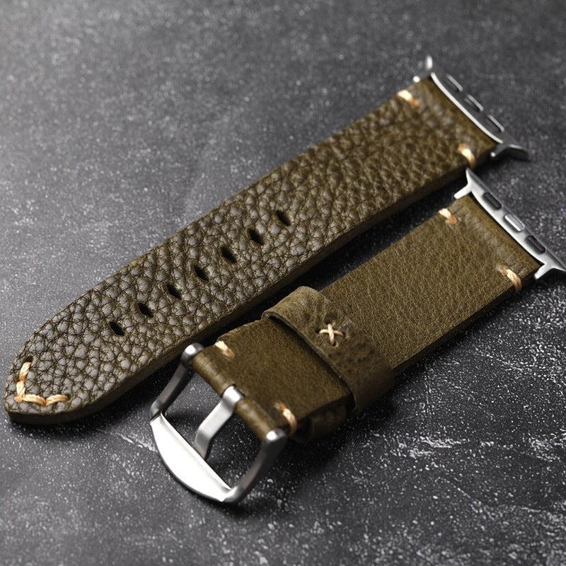 ArmyGreen Pebbled Leather Strap Voor Apple Watch