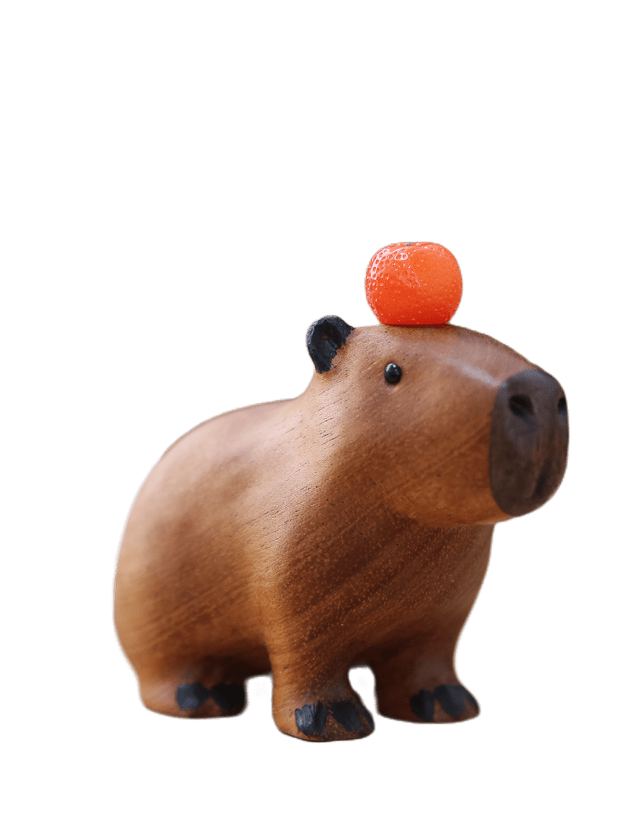 Ornament din lemn cu Capybara adorabilă și portocale – Decorațiune de interior ediție limitată