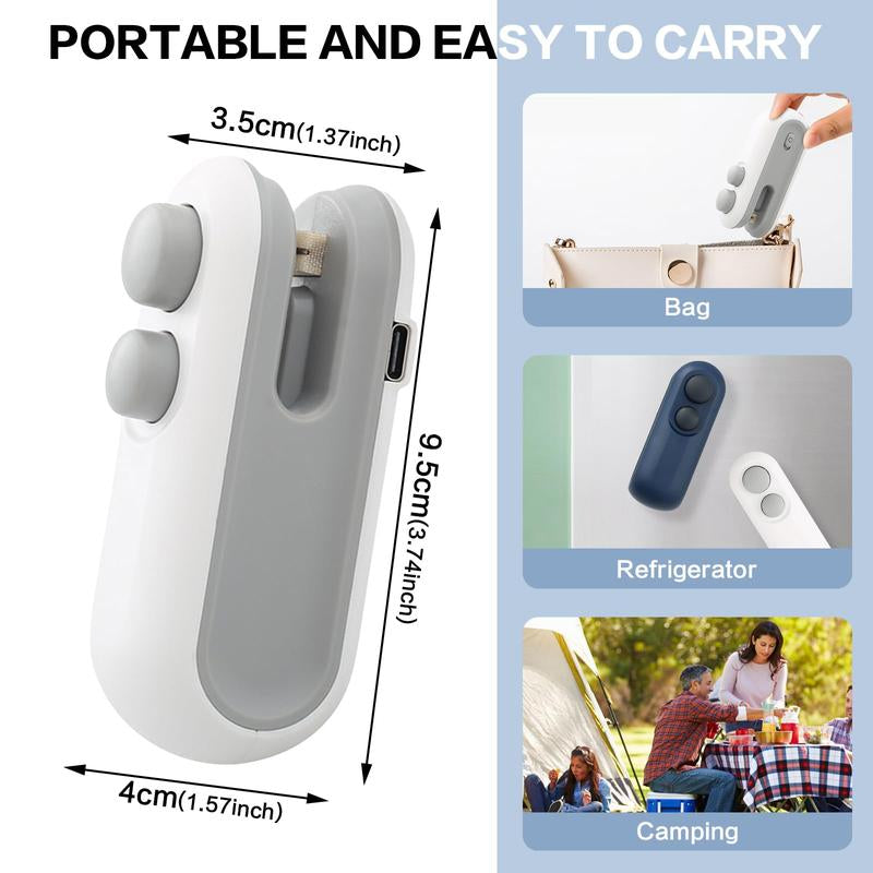 Mini sellador de bolsas portátil, sellador de bolsas recargable USB-C de 1 unidad, sellador de bolsas 2 en 1, mini máquina reselladora de bolsas para bolsas de plástico, bolsas de refrigerios