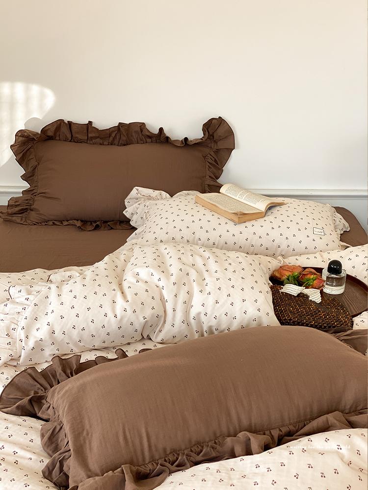 Rural Life Dark Brown Ruffled Bedsheet Set