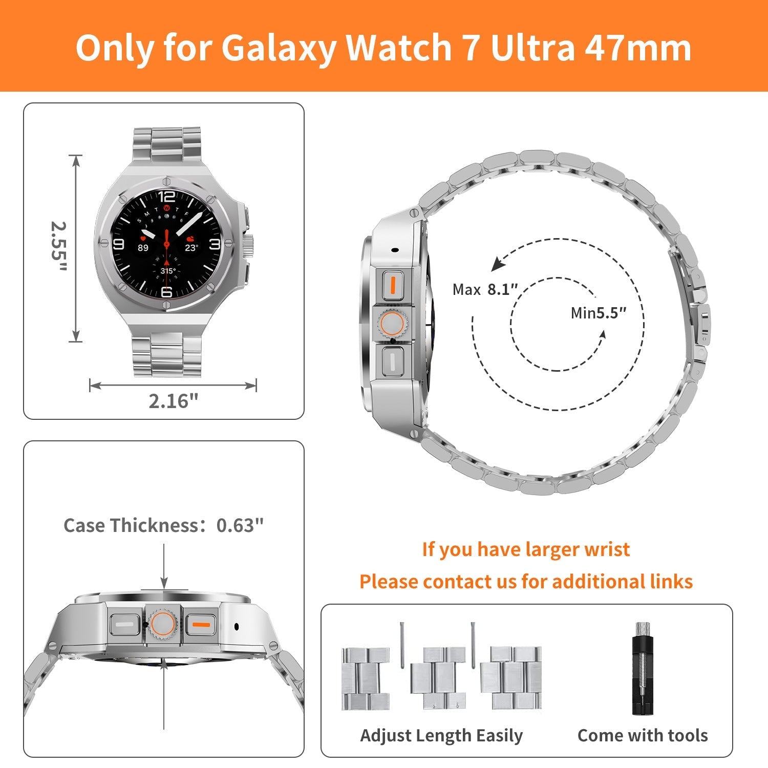 Zinklegeringsetui med metalrem til Samsung Galaxy Watch Ultra 47mm