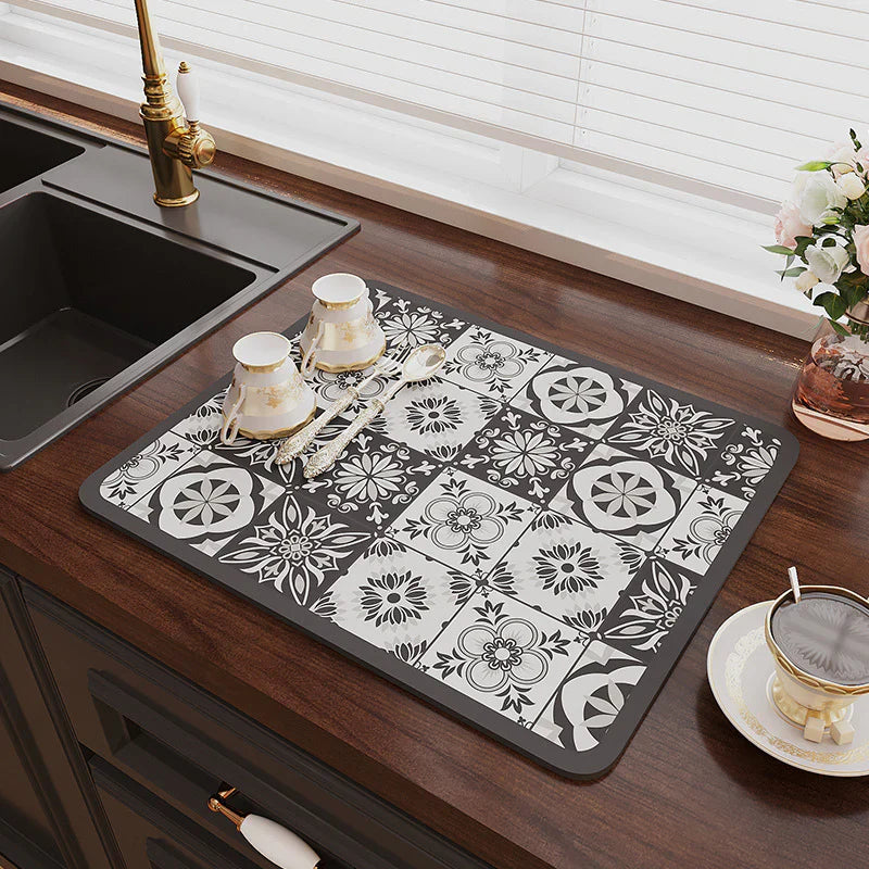 Retro Quick-Drying Water-Draining Mat for Kitchen Bar Countertops