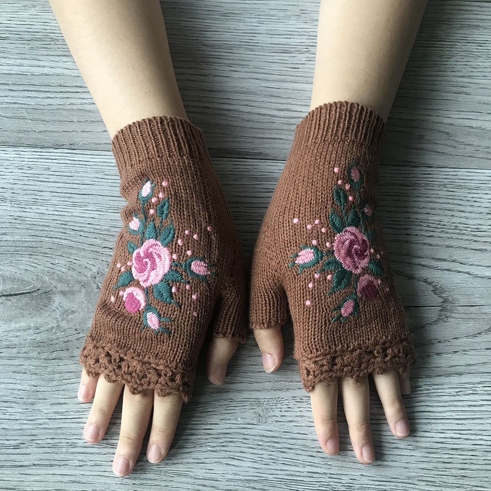 3Leaves Floral Fingerless Gloves