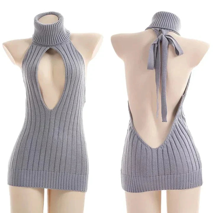 Maglione Virgin Killer senza schienale con pullover sexy scavato