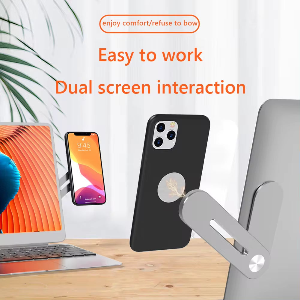 حامل هاتف معدني قابل للتوسع للكمبيوتر المحمول ومركبات تسلا - حامل هاتف مغناطيسي قابل للطي مع شاحن سريع بقوة 15 واط