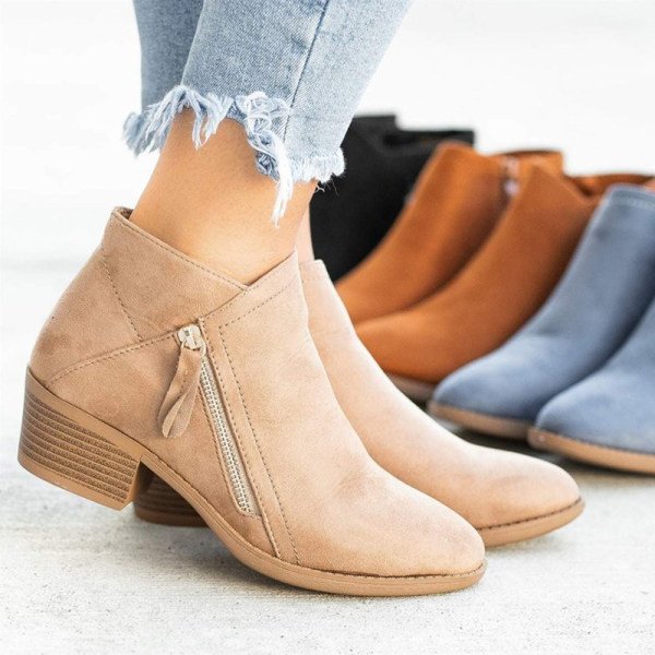 Botas de Camurça Celeste Mid-High com Zíper - Calçado Vegan em Camurça Trendy para Conforto Estiloso