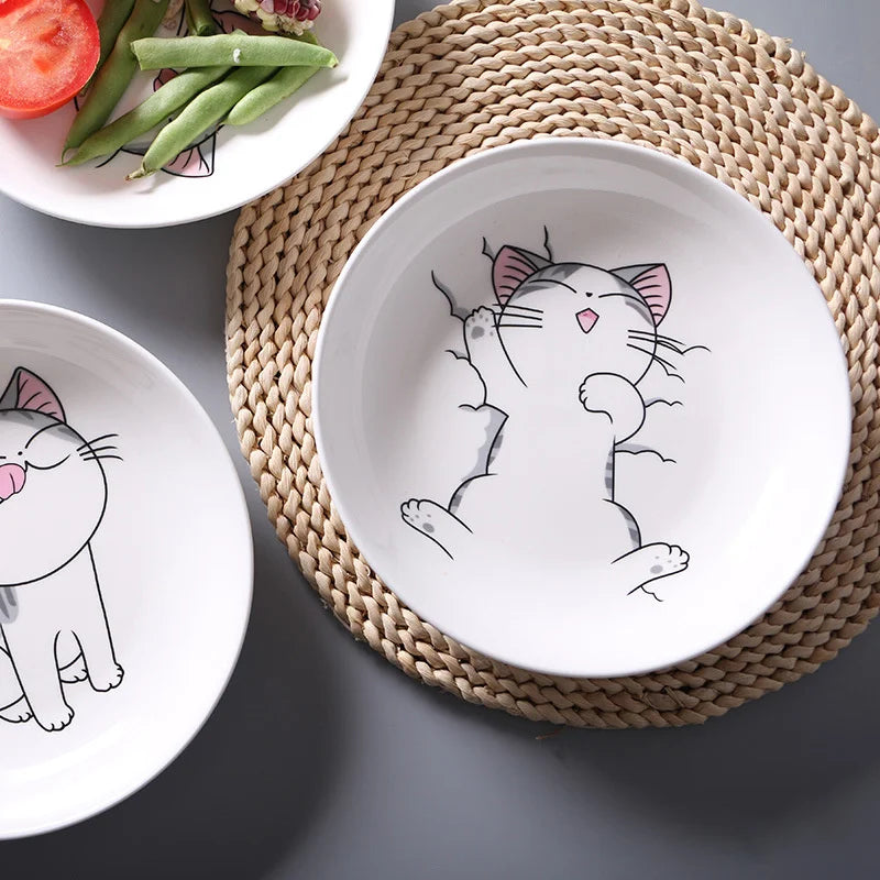 WhiskerWonder Cartoon Cat Dishware