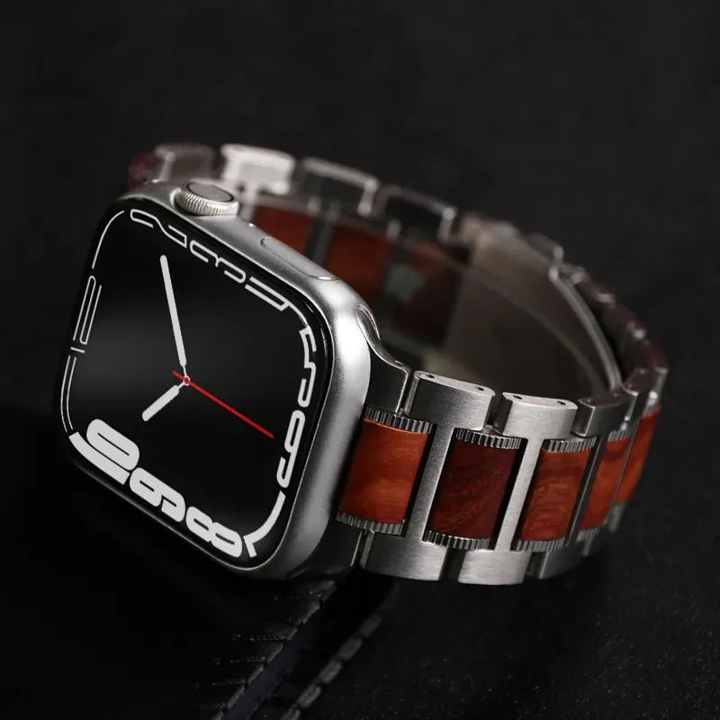 Bracelet en bois de santal rouge et acier inoxydable pour horloges