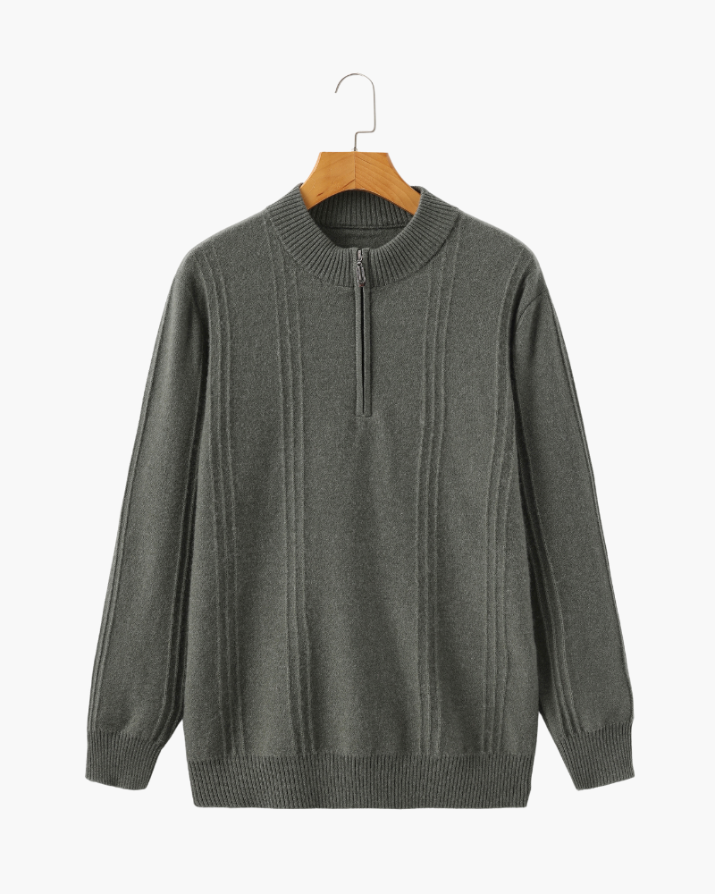 100 % Cashmere Ribbet Halv Lynlås