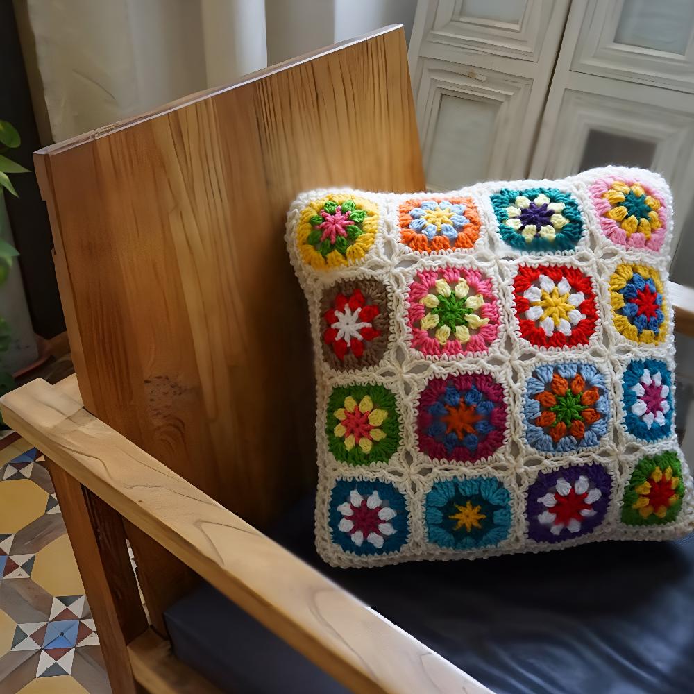 Housse de coussin en crochet floral