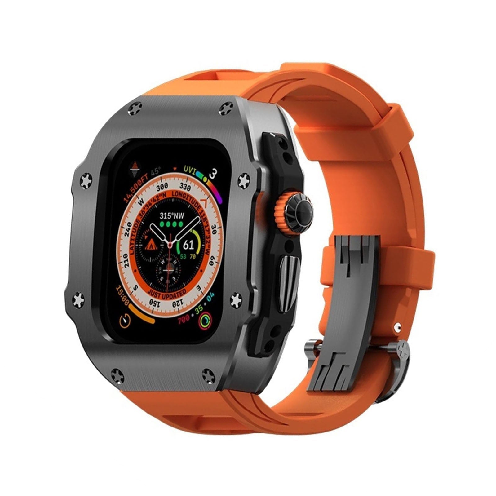 Serie RM Vanguard - Cassa in acciaio inossidabile con cinturino in fluorocaucciù per Apple Watch Ultra