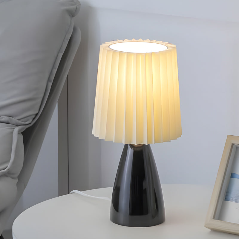 Tessuti Plissettati 12'' - Lampada da Tavolo con Base in Vetro e USB, Dimmerabile con 1 Punto Luce