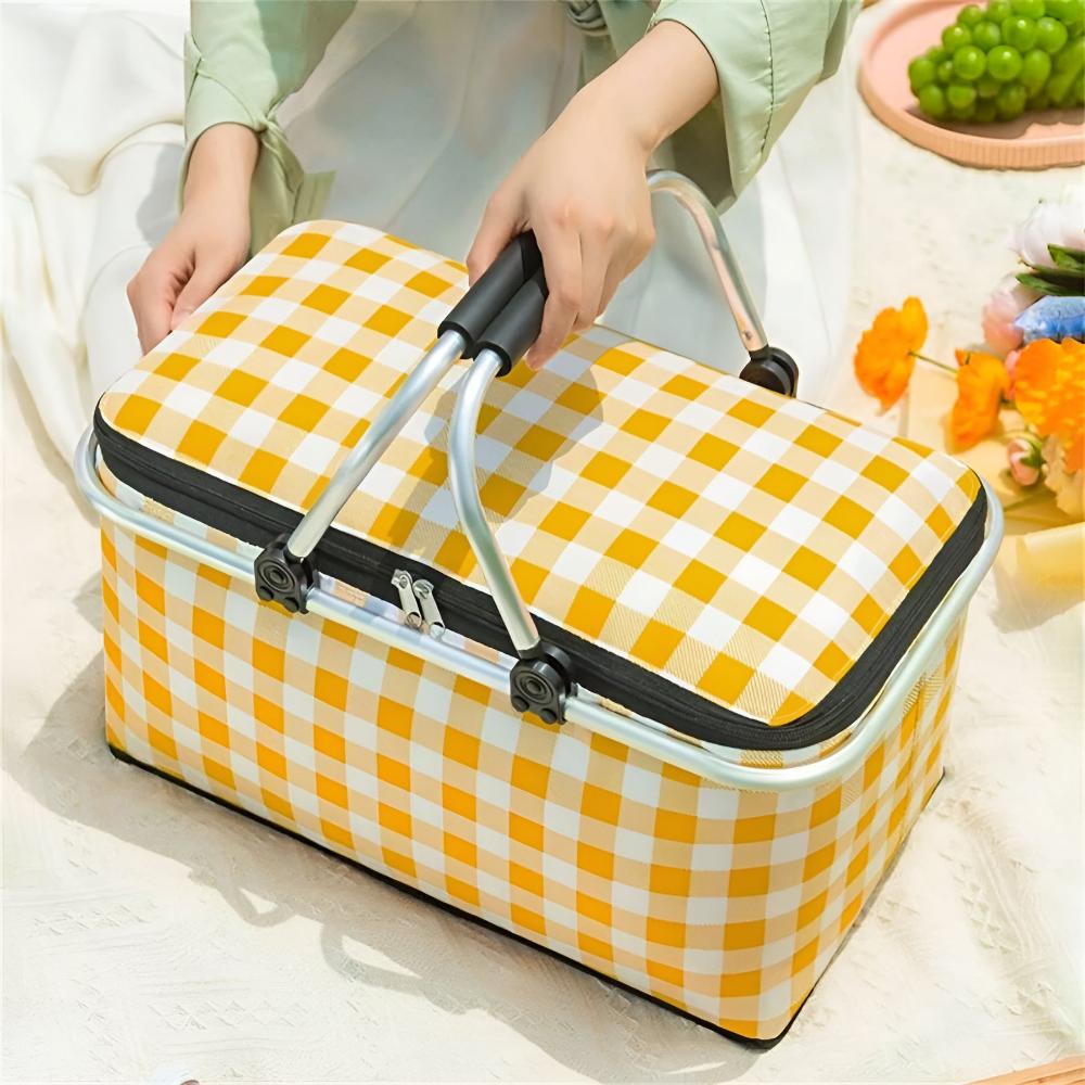 Foldable Checkered Picnic Basket