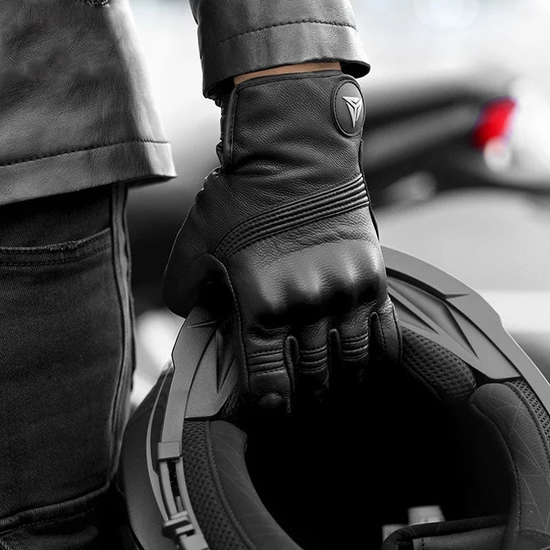 Leather Touchscreen Motorcycle Gloves - Warm & Durable