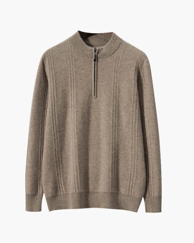 100 % Cashmere Ribbet Halv Lynlås