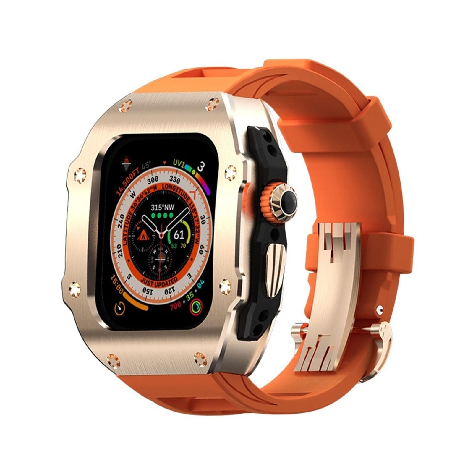 Serie RM Vanguard - Cassa in acciaio inossidabile con cinturino in fluorocaucciù per Apple Watch Ultra