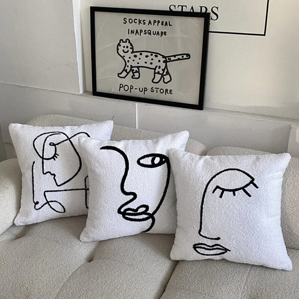 Housse de coussin artistique visage abstrait