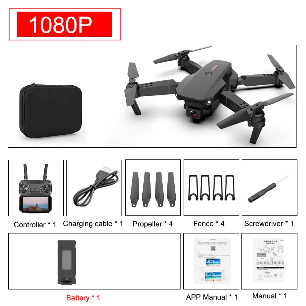 E88 Pro opvouwbare quadcopter-drone - WIFI FPV, HD 4K-camera, hoogtevaststelling