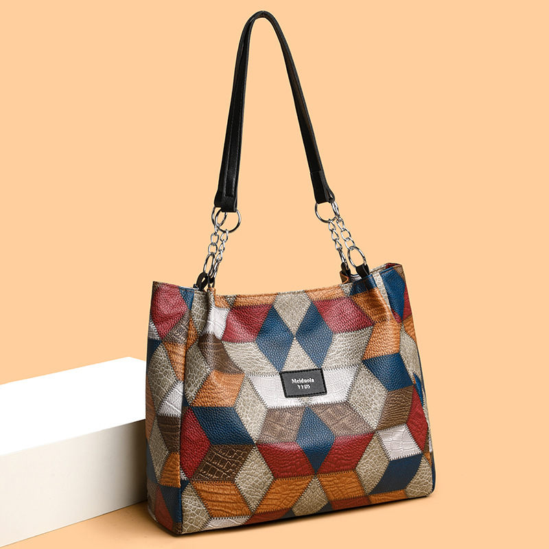 Saco Tote com Padrão Geométrico Retro