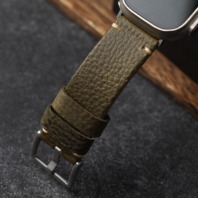 ArmyGreen Pebbled Leather Strap For  Apple Watch