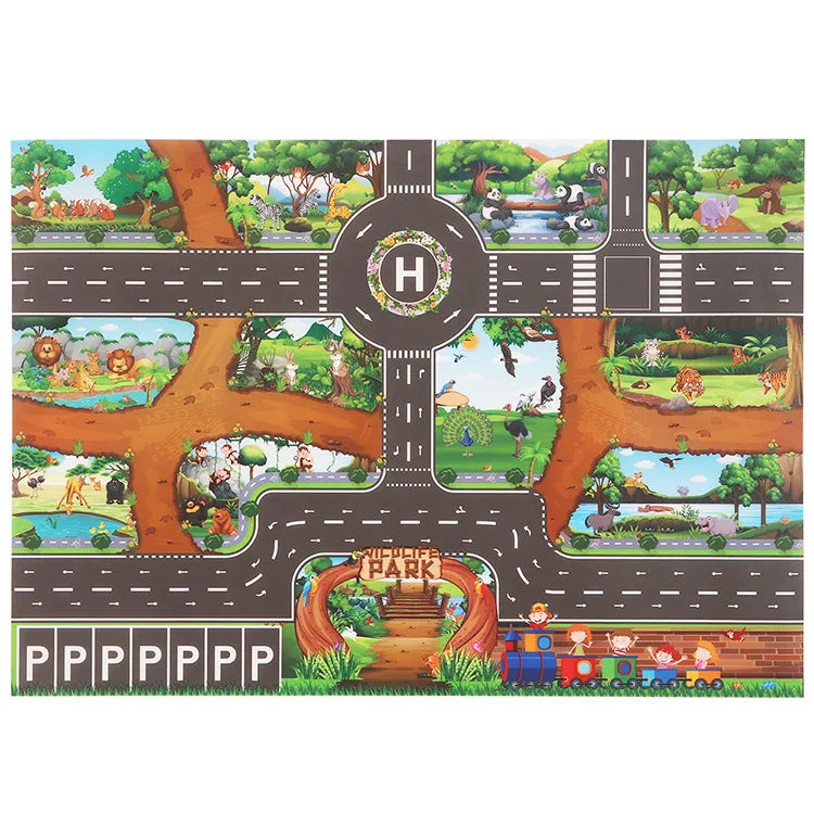 Aventura cu Mașini - Magic City Playmat™ - Covor de Joacă cu Mașini în Oraș