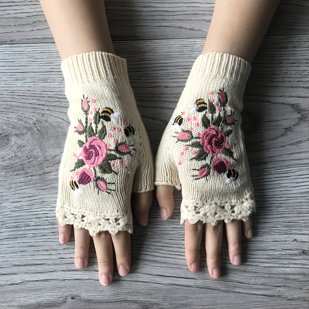 3Leaves Floral Fingerless Gloves