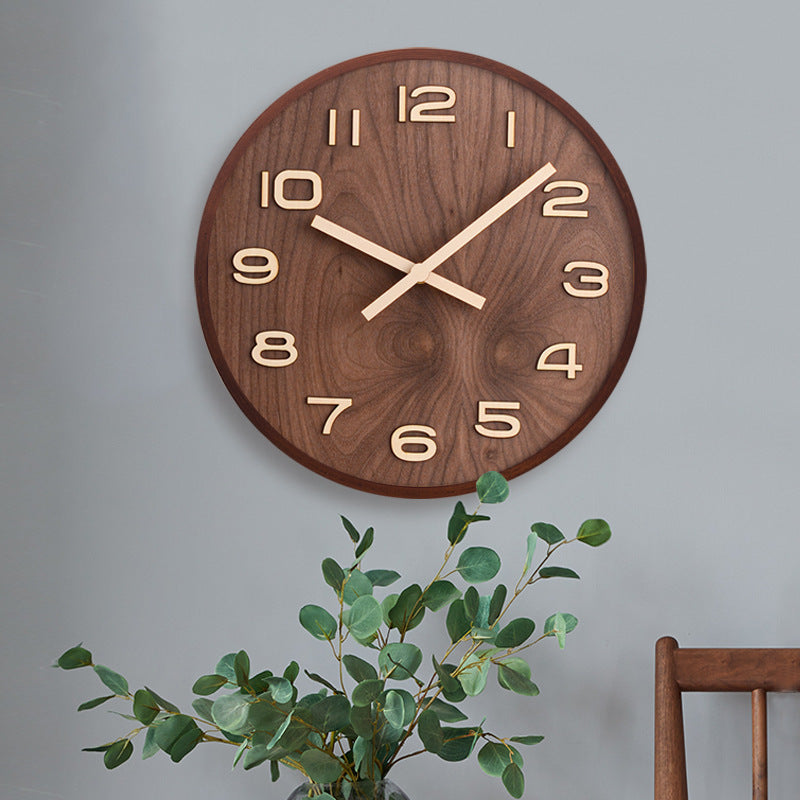 Reloj con pilas de madera maciza de nogal para salón