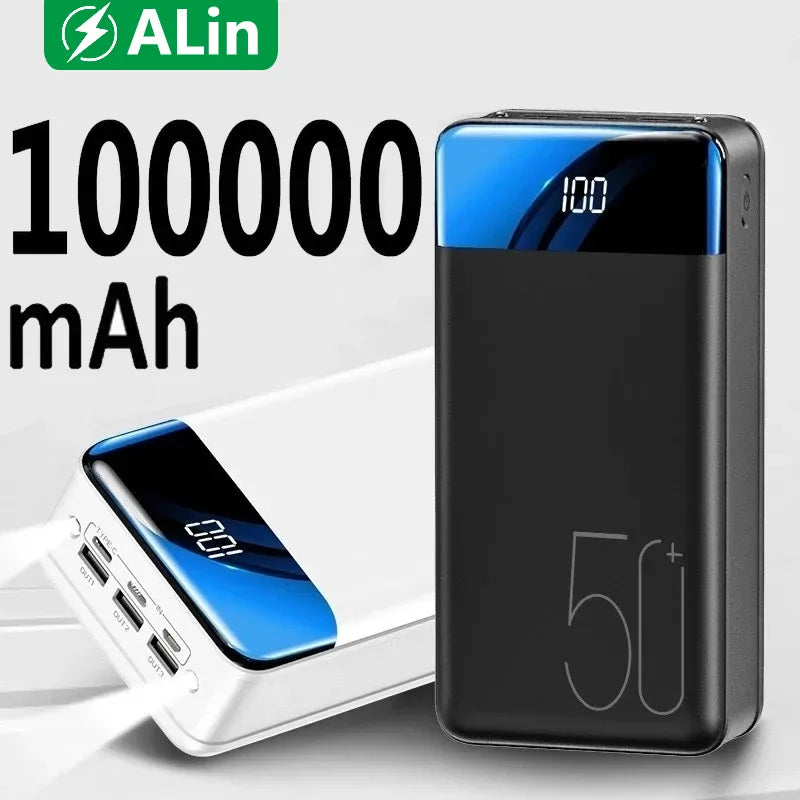 100 000mAh Ultra-Korkea Kapasiteetti Power Bank – Supernopea Lataus Puhelimille, Tableteille & Kannettaville Tietokoneille