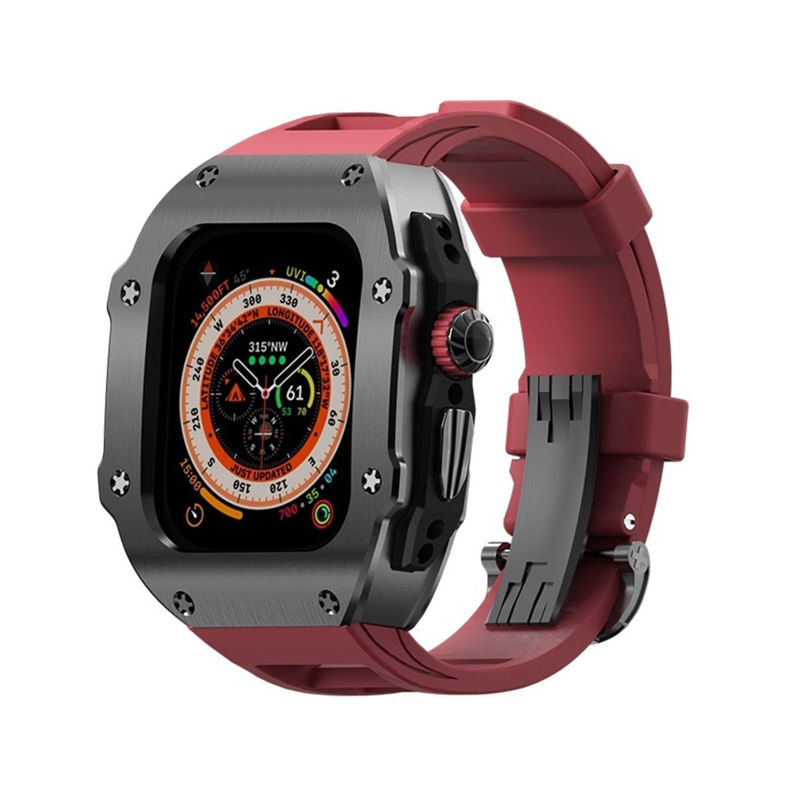 Serie RM Vanguard - Cassa in acciaio inossidabile con cinturino in fluorocaucciù per Apple Watch Ultra