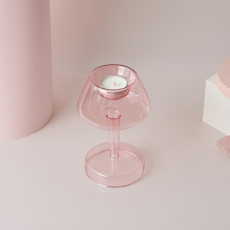 Sakura Pink Glass Taper Candle Holder & Vases