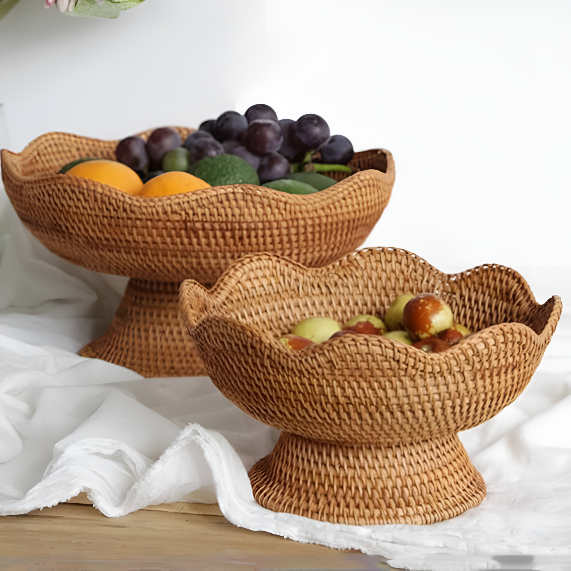 Coș de fructe din rattan natural țesut manual