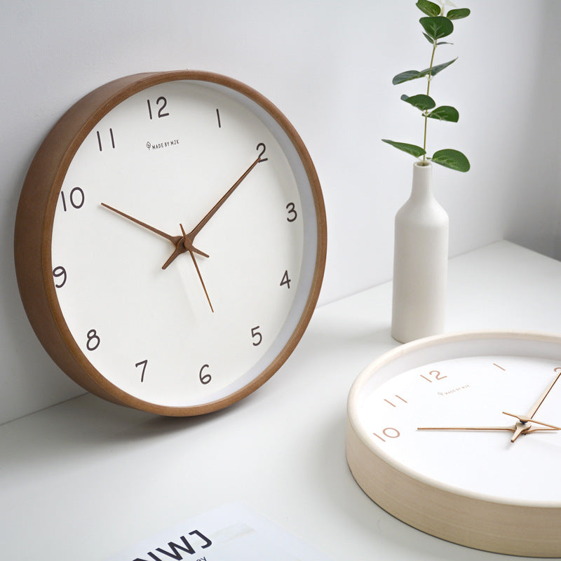 Simple Solid Wood Analogue Wall Clock for Home